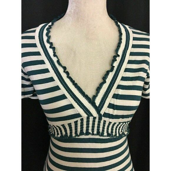 Bcbg maxazria Womens Teal Blue Green White striped Short Sleeve V Neck Top Xxs - Picture 2 of 7